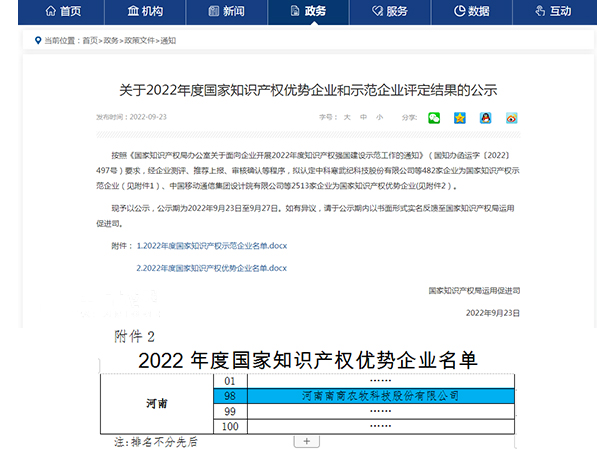 喜讯！南商农科荣誉登榜2022年度国家知识产权优势企业名单